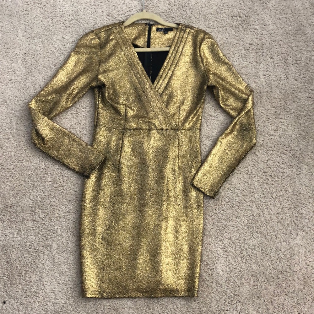 C Luce gold long sleeve bodycon dress size small